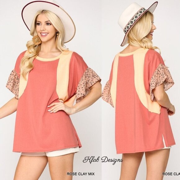 Color Block Print Mixed Tunic Top - Picture 3 of 4